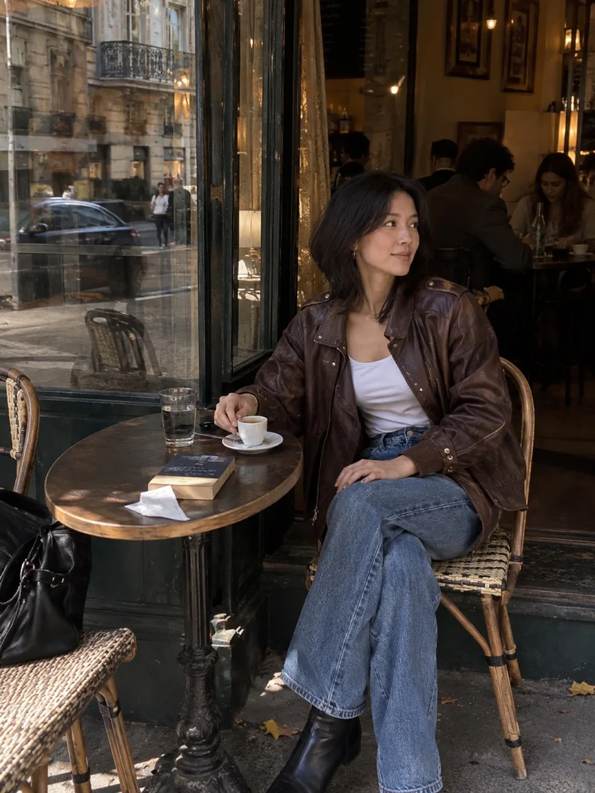 AI scene preview: woman having coffee outside